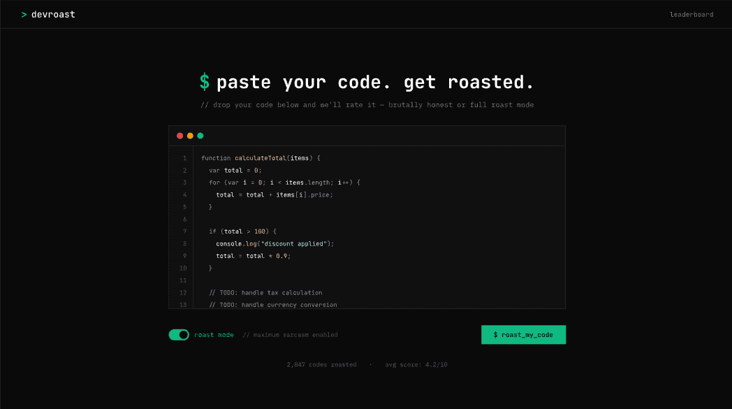 Preview do projeto DevRoast